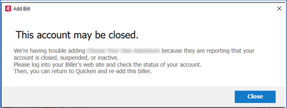 Online Bill Center Error: “This account may be closed.”