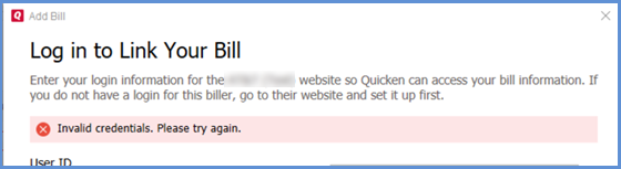 Online Bill Center Error: “Invalid credentials. Please try again.”