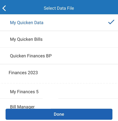 How to see more than one data file with Quicken Mobile