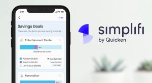 Simplifi Savings Goals user interface view imposed on a mobile phone