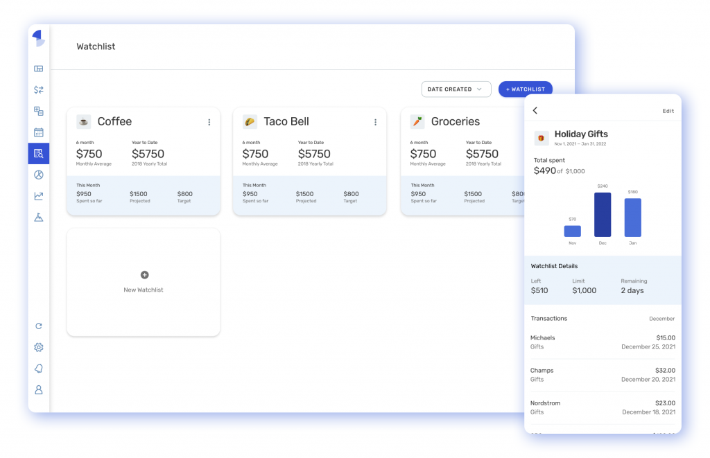 Simplifi Watchlists feature user interface