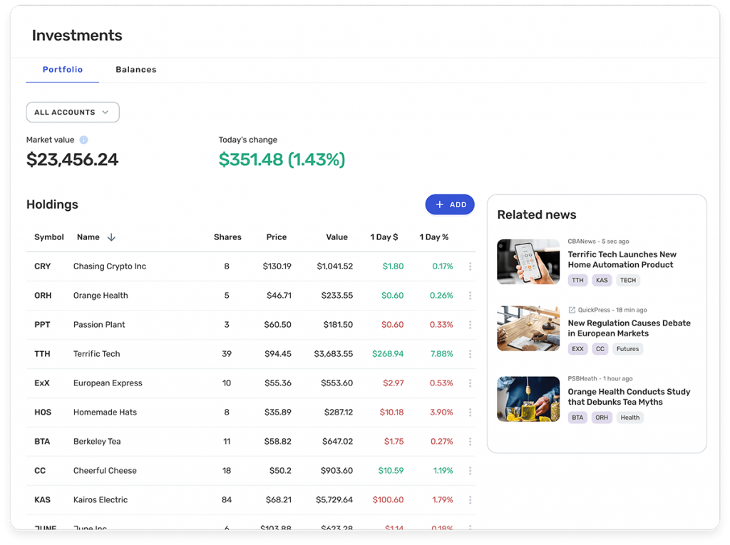Simplifi investments user interface