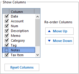 Show columns options user interface