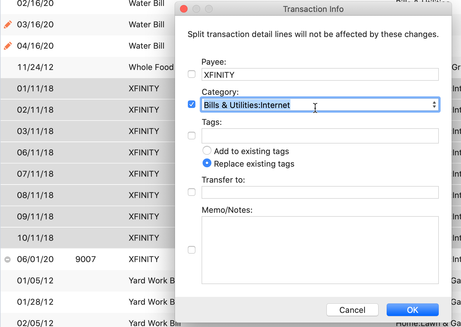 Bulk edit transactions in Register user interface