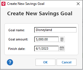 Create New Savings Goal User Interface