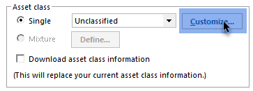 Asset class menu options
