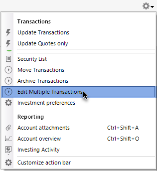 Transactions menu