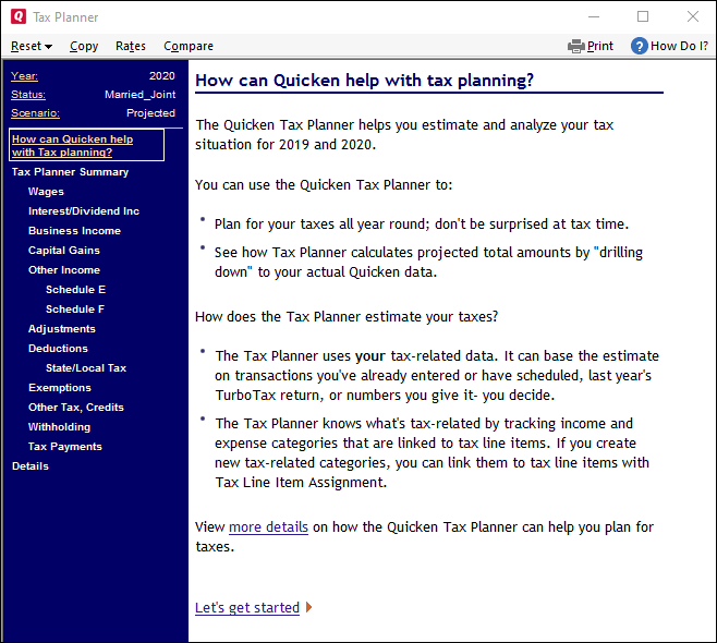 Tax Planner Window