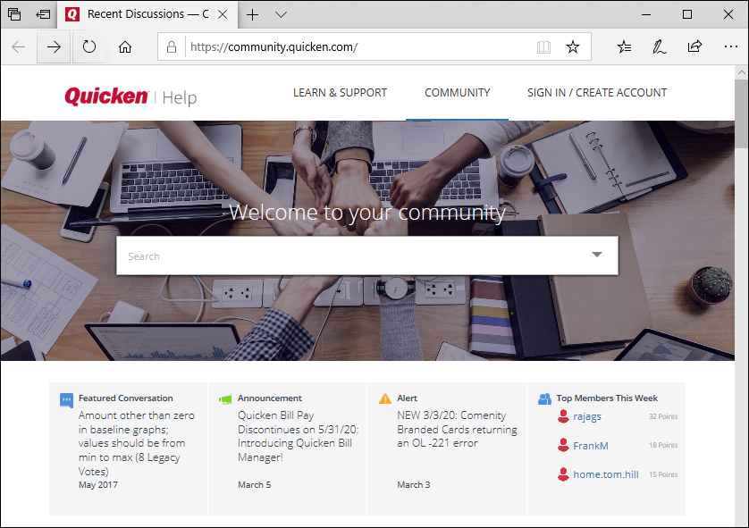 Quicken Community Web Page