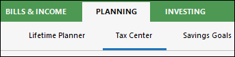 Planning tab selecting Tax Center