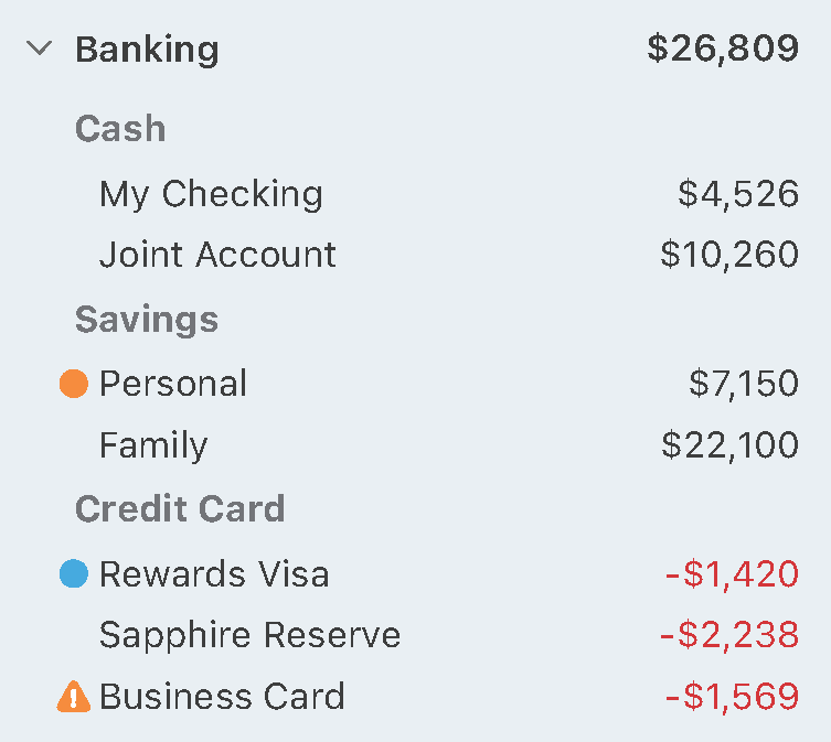 Banking sidebar view