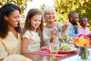 Family eating outside