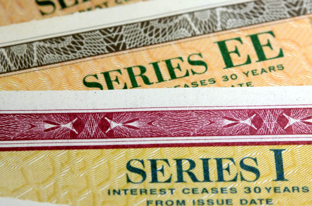 The tops of a few savings bonds which read "Series I"