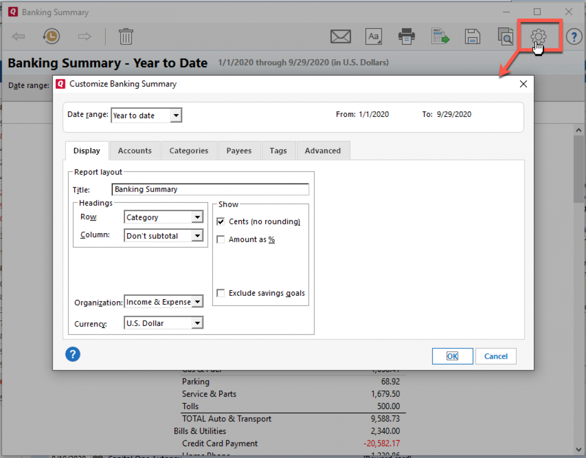 Customize banking summary user interface