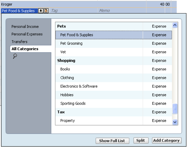 Transaction all categories