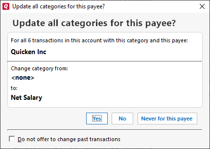 Update categories for payee user interface