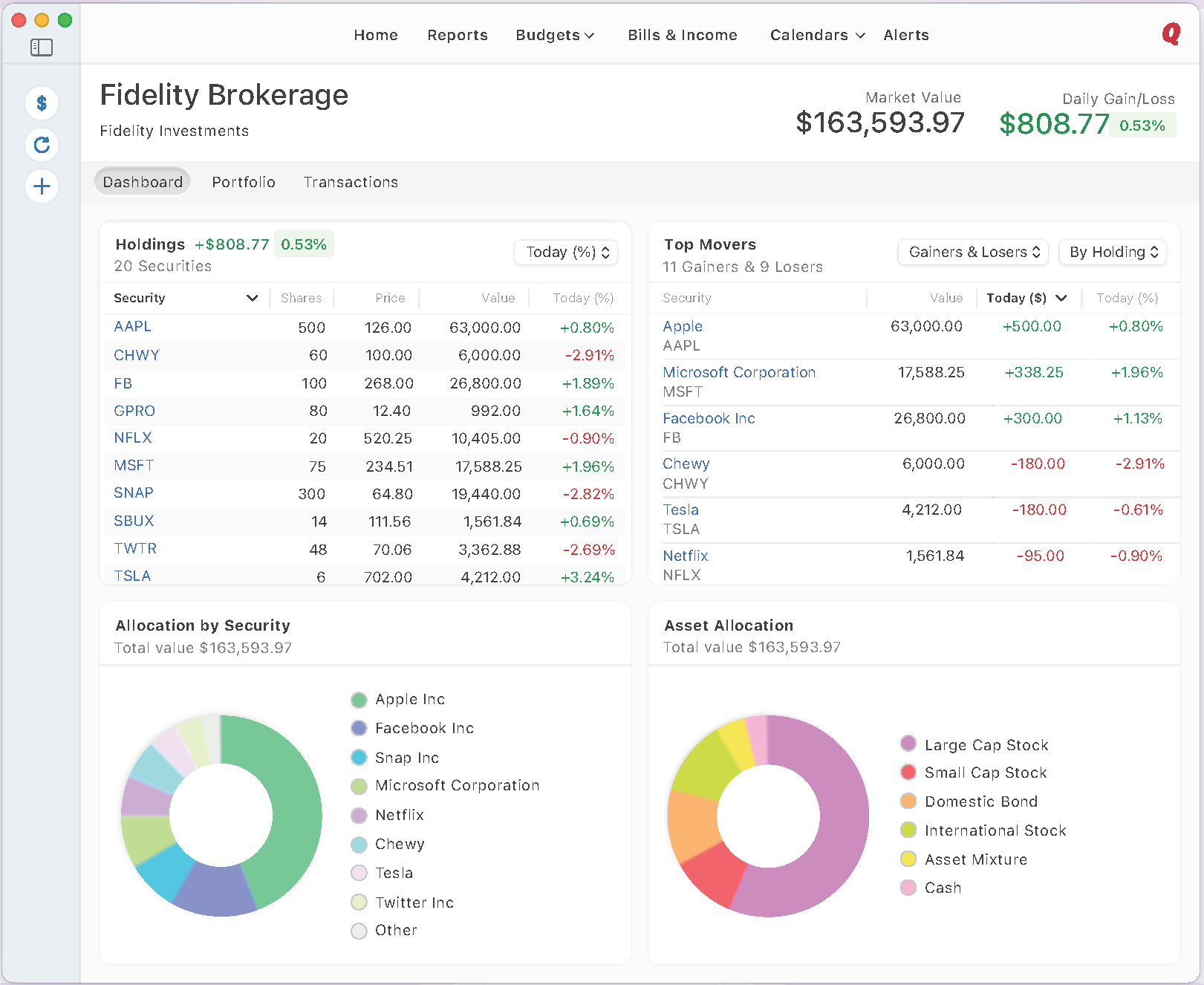 New Investing Dashboard User Interface
