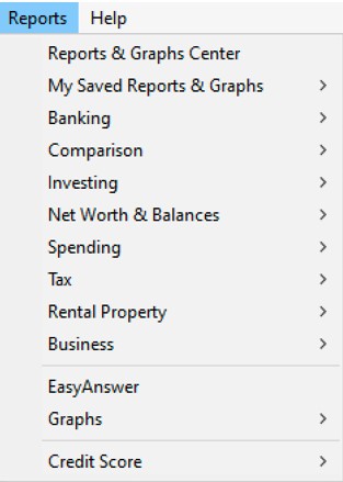 Windows user interface Reports menu