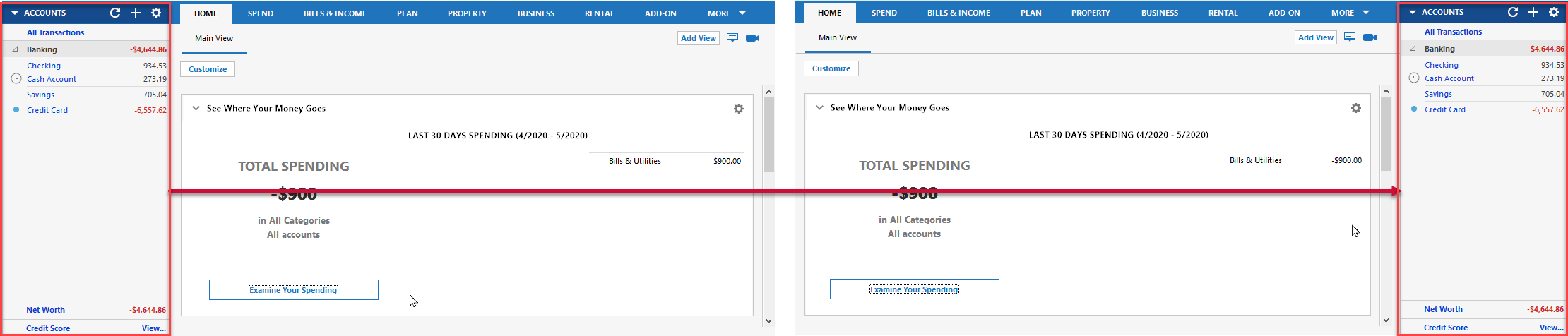 Interface showing that you can move the sidebar to different sides of the screen