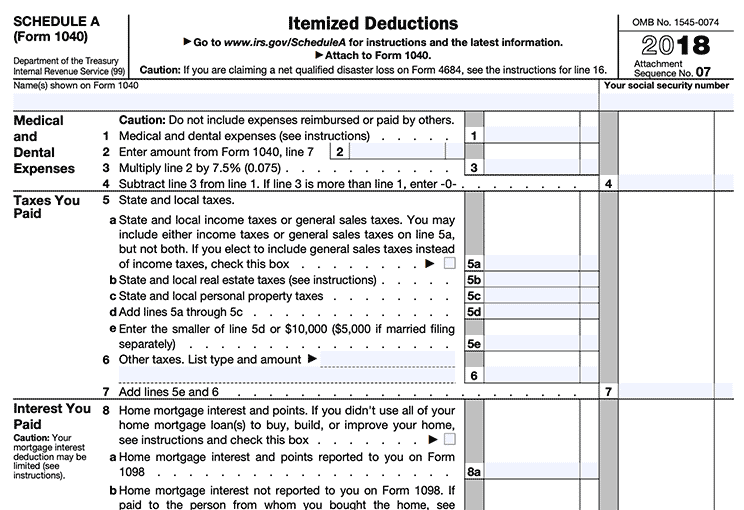 Schedule A of the 1040 form