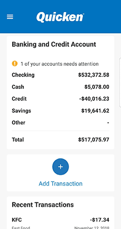 Overview - Banking and credit account balances