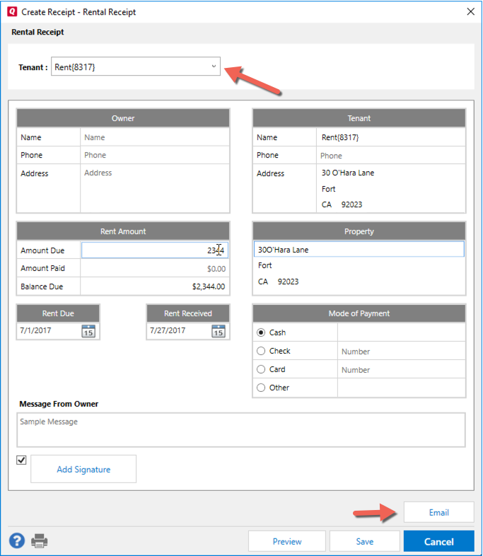 Properties menu