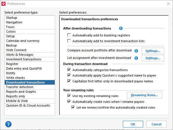 windows preferences user interface