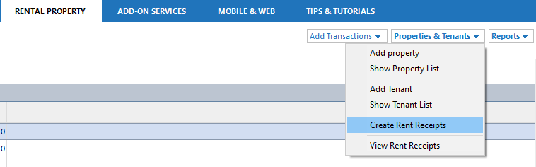 Rental Properties tab inside Quicken software