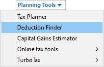 Planning tools menu selecting Deduction Finder