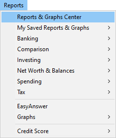Reports menu selecting Reports & Graphs Center
