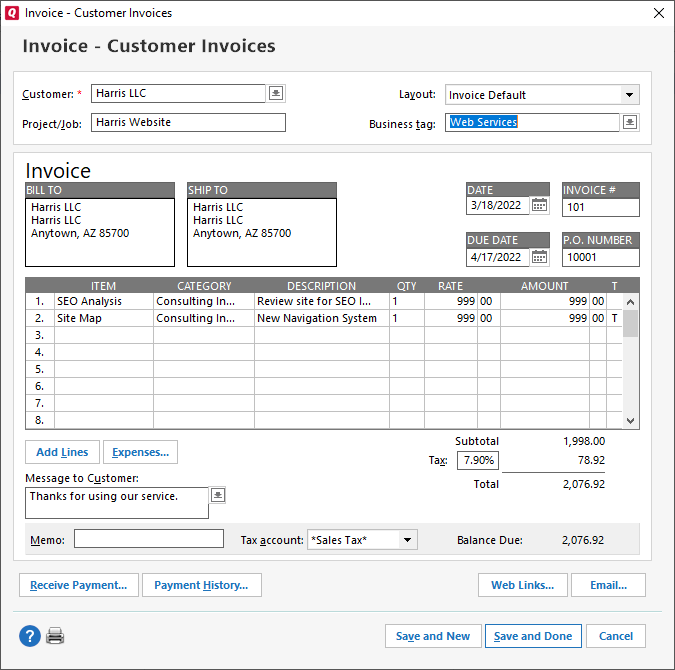 Customer Invoice User Interface