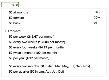 options for fill actions with current monetary data