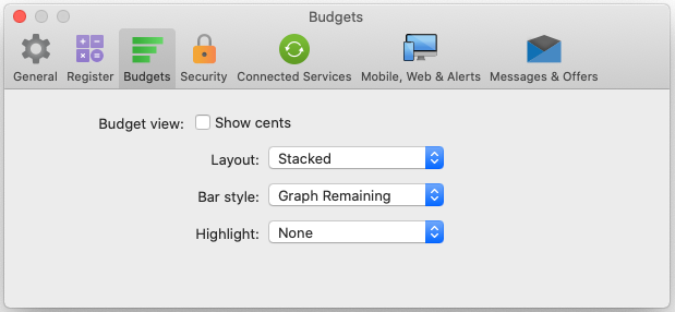 Budgets preferences user interface