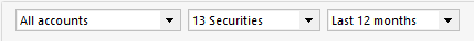 all accounts, 13 securities, and the last 12 months dropdown fields