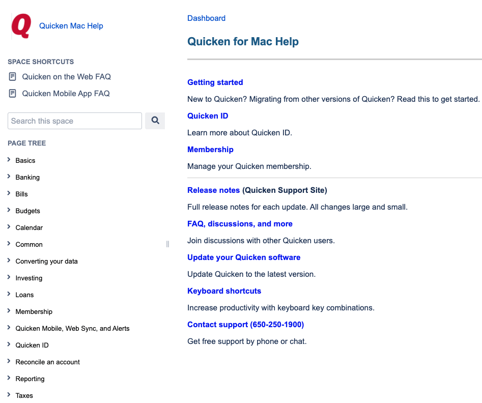 Quicken for Mac Help user interface