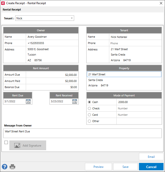 Create Rental Receipt User Interface