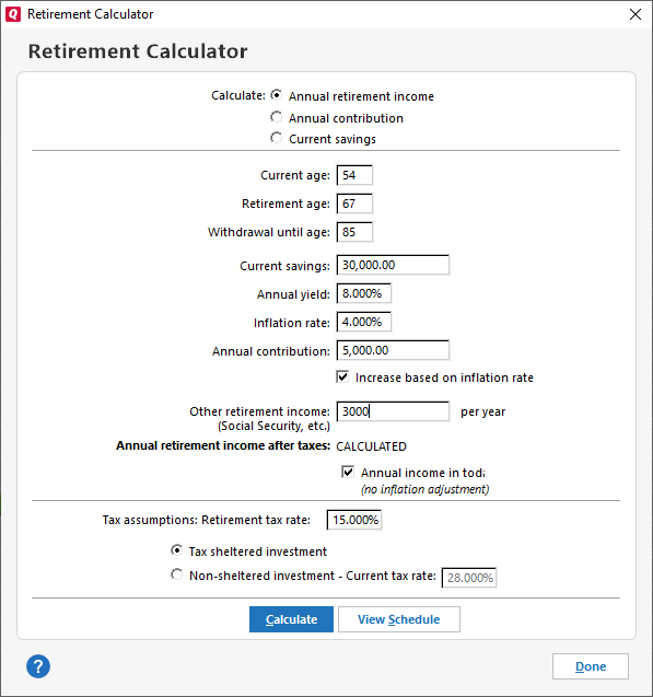 Retirement Calculator User Interface
