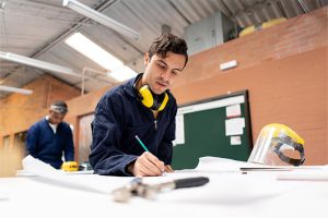 Trainee taking a written test