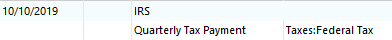 One row display of "10/10/2019 IRS Quarterly Tax Payment Taxes: Federal Tax"