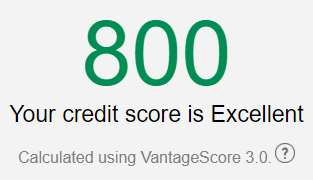 800 Credit Score display