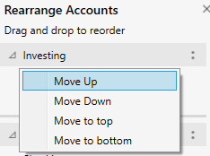 Rearrange accounts drag and drop user interface