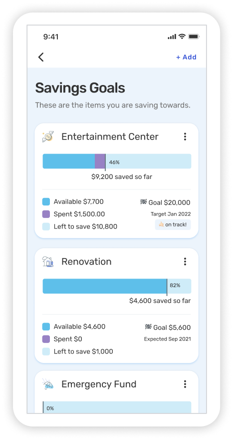 Savings goals interface