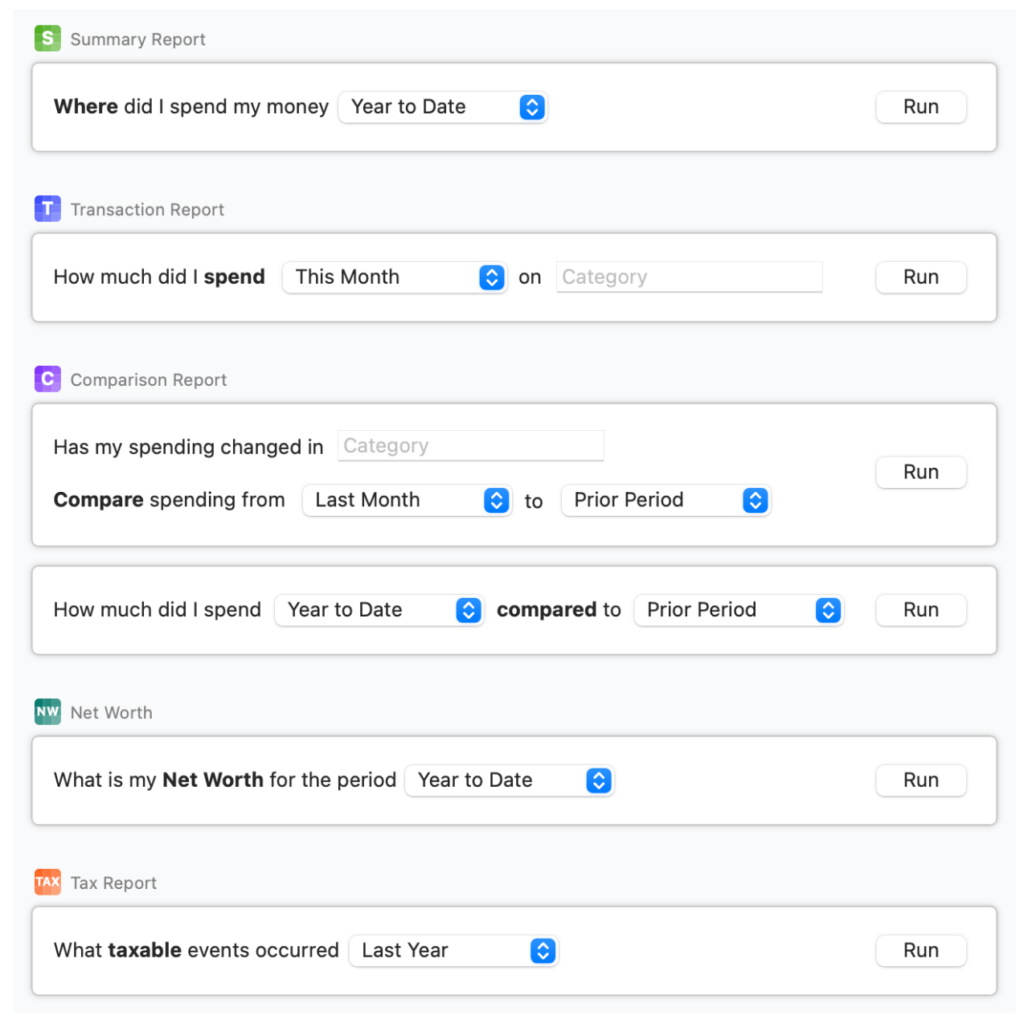 Quicken Mac EasyAnswer Reports User Interface