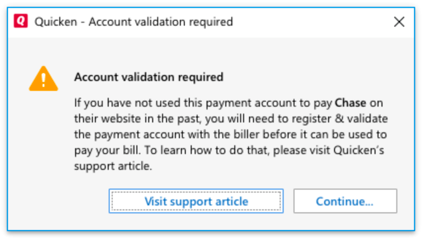 Quick Pay Error: Payment Account Declined; Validate your bank