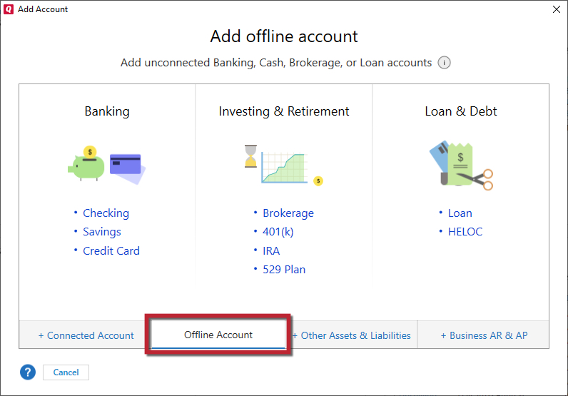 How do I enter accounts and transactions manually in Quicken for Windows?