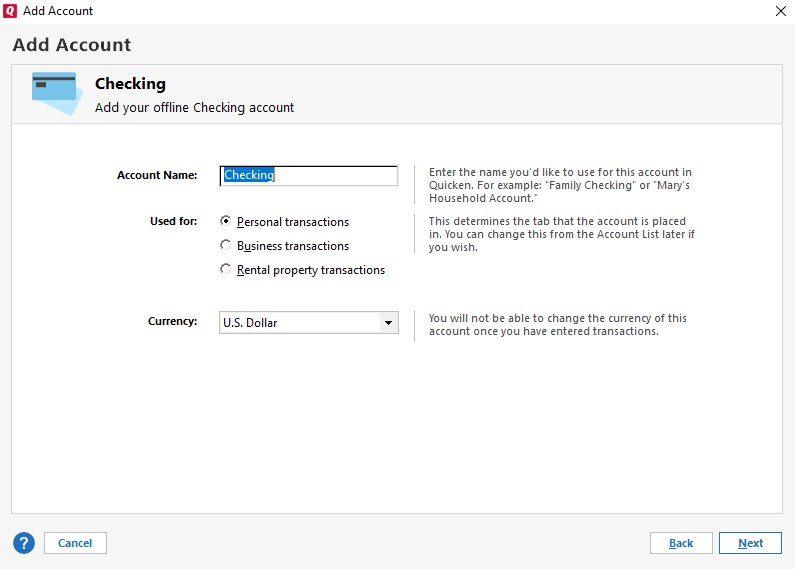 How do I enter accounts and transactions manually in Quicken for Windows?