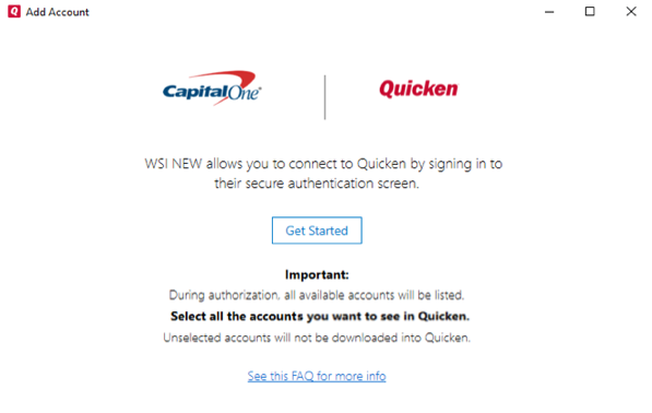 Adding Express Web Connect Plus Accounts in Quicken for Windows