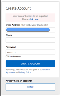 Why do I get an error that my account needs to be migrated or that my Quicken ID already exists when I try to create my Quicken ID?