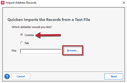 Quicken for Windows: Importing Address Book Records From Another Program 