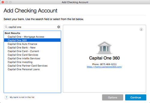 Adding Express Web Connect Plus Accounts in Quicken for Mac